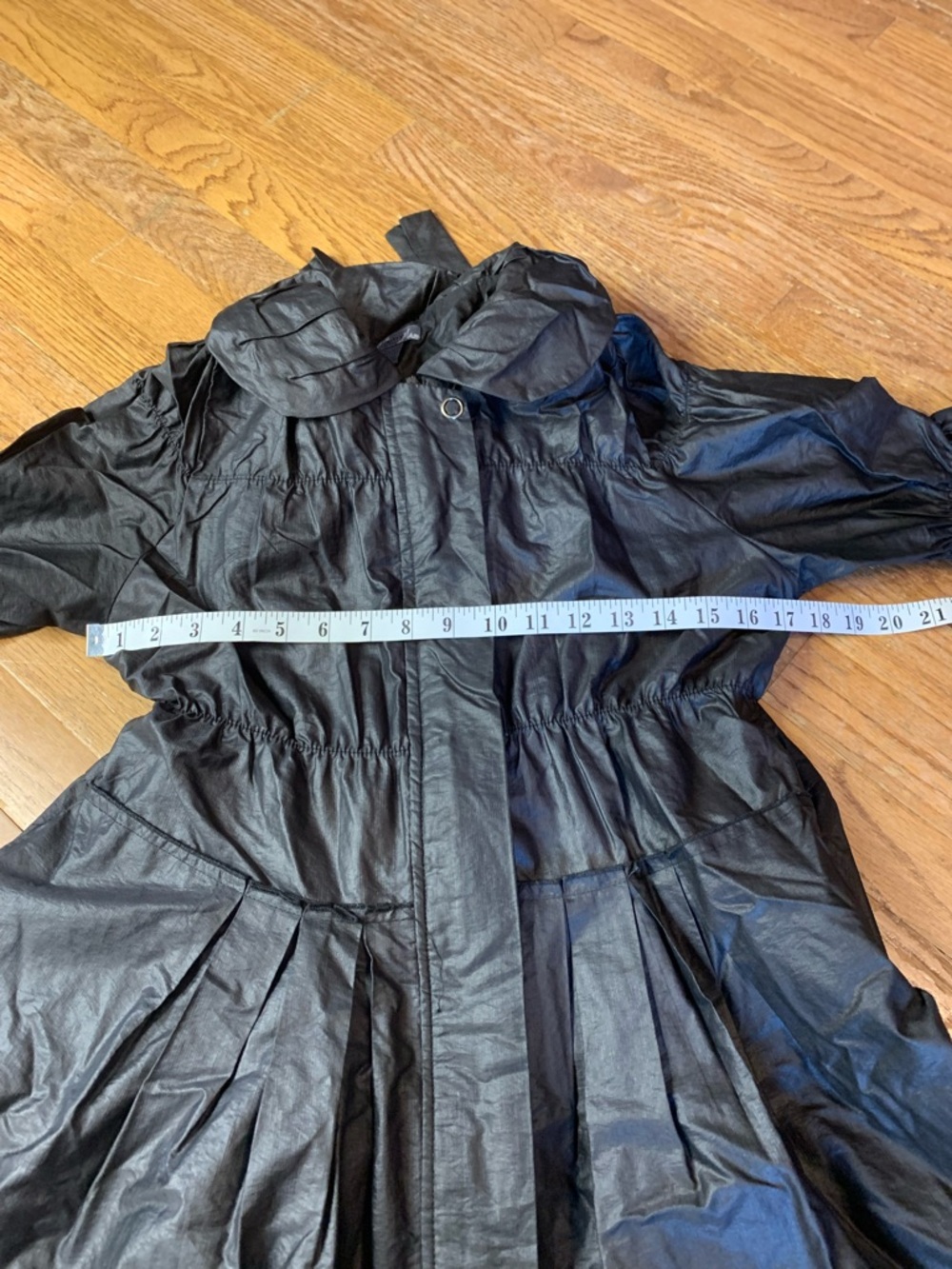 Poetry Clothing Black Taffeta Pleated Swing Jacket Coat Puff Collar - L - Picture 6 of 7